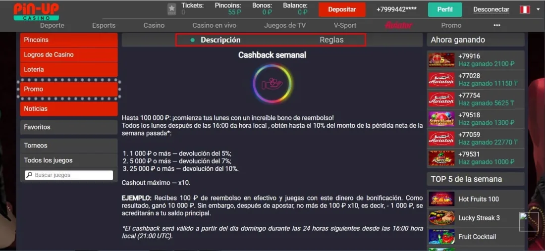 descripción del bono de reembolso reembolso en el casino